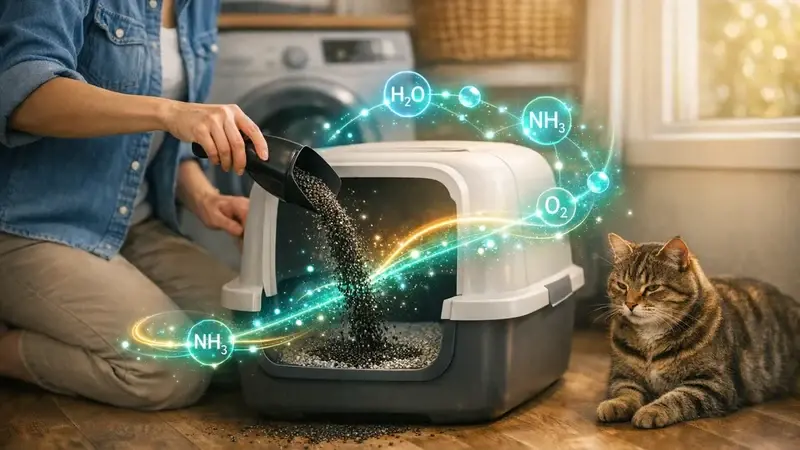 Where ammonia gas comes from inside a used litter box