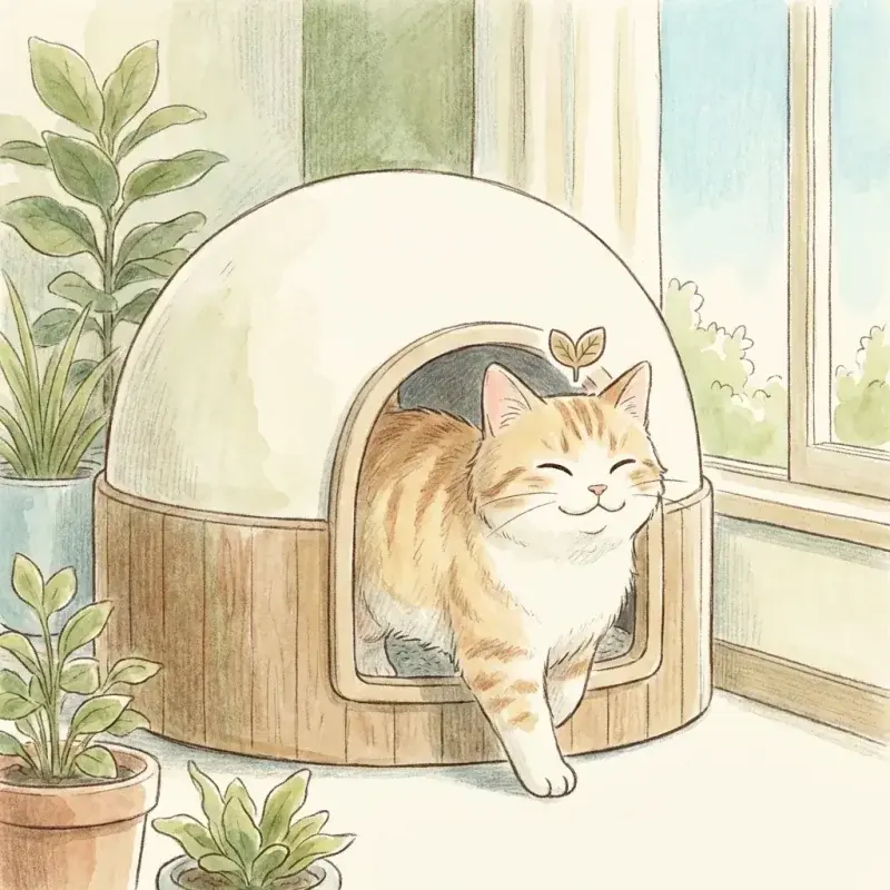 Cat using a covered litter box
