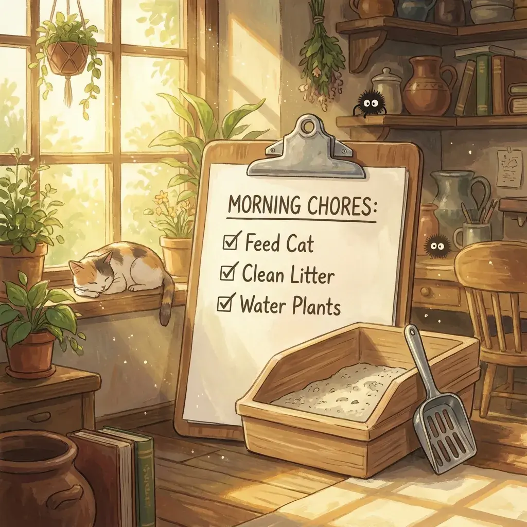 Illustration of a daily cat litter scooping schedule