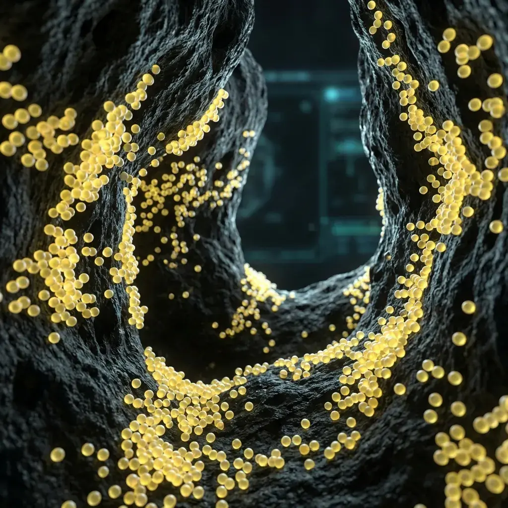 Microscopic view of carbon trapping odor molecules